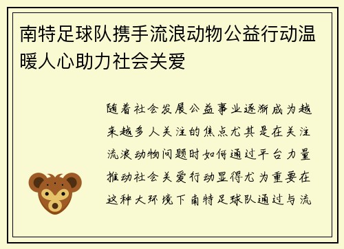 南特足球队携手流浪动物公益行动温暖人心助力社会关爱